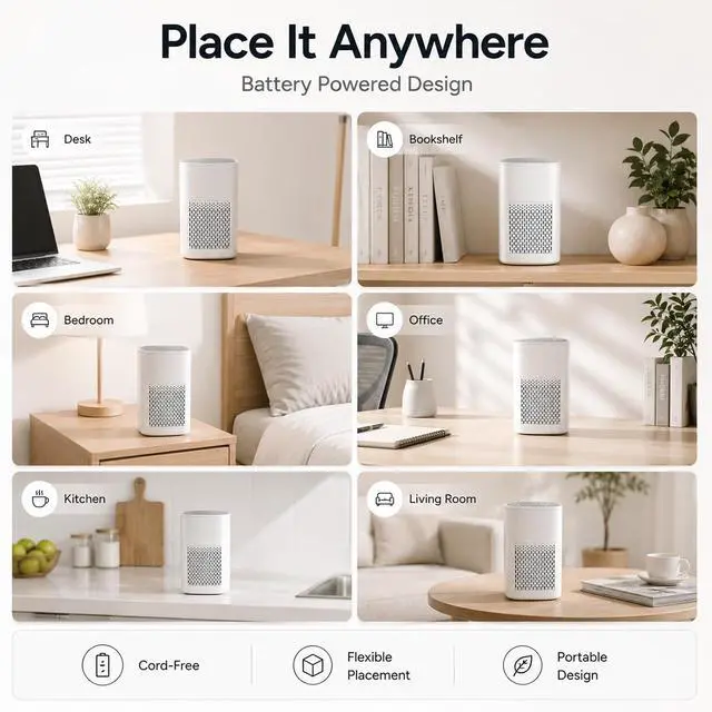 Alt view image 4 of 7 - 2K Hidden Camera Air Purifier Design, Indoor WiFi Security Camera with Motion Detection, App Remote Viewing, Dual-Band 2.4G/5G, Battery Powered Nanny Cam for Home Monitoring