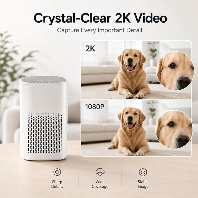 Alt view image 5 of 7 - 2K Hidden Camera Air Purifier Design, Indoor WiFi Security Camera with Motion Detection, App Remote Viewing, Dual-Band 2.4G/5G, Battery Powered Nanny Cam for Home Monitoring