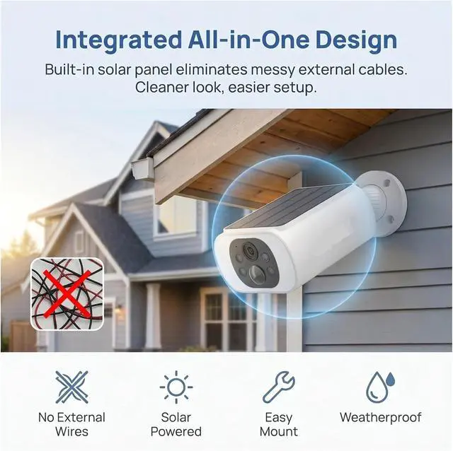 Alt view image 3 of 6 - 2K Solar Powered Outdoor Surveillance Cam, WiFi Security Device with Built-in Battery Humanoid Detection Flash Alarm Night Vision
