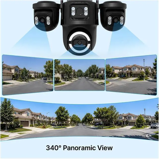 Alt view image 4 of 7 - WiFi IP Camera Outdoor Three Screen Home Security PTZ Camera CCTV Surveillance AI Human Detection Monitor(EU Plug)