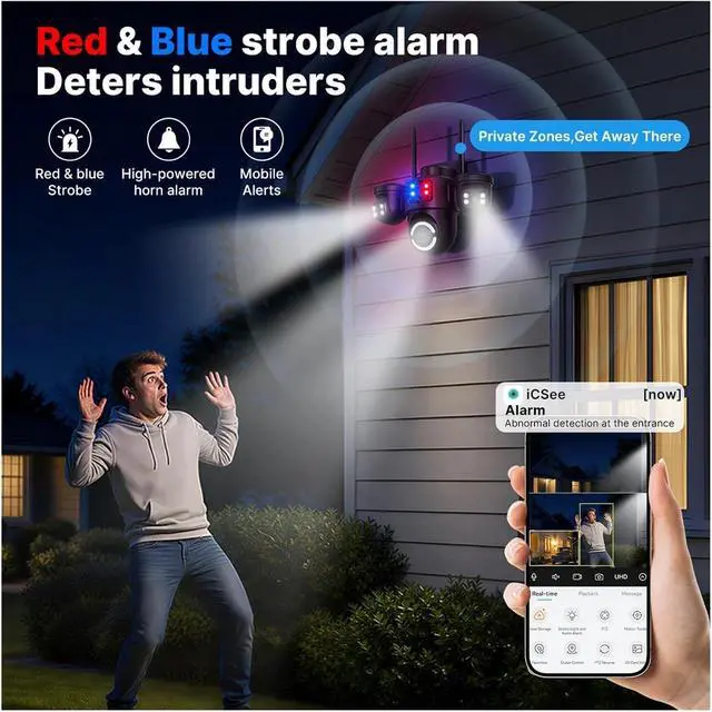 Alt view image 7 of 7 - WiFi IP Camera Outdoor Three Screen Home Security PTZ Camera CCTV Surveillance AI Human Detection Monitor(EU Plug)