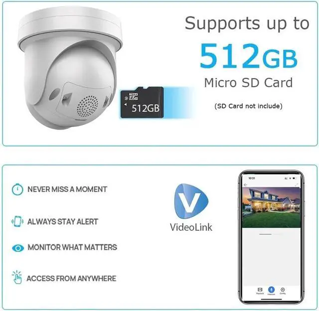 Alt view image 5 of 5 - 4K 8MP PTZ IP Camera 2.7-13.5MM 5X Zoom Hybrid Light 2-Way Audio SD Card Slot Network CCTV Camera(Updated with Bracket)