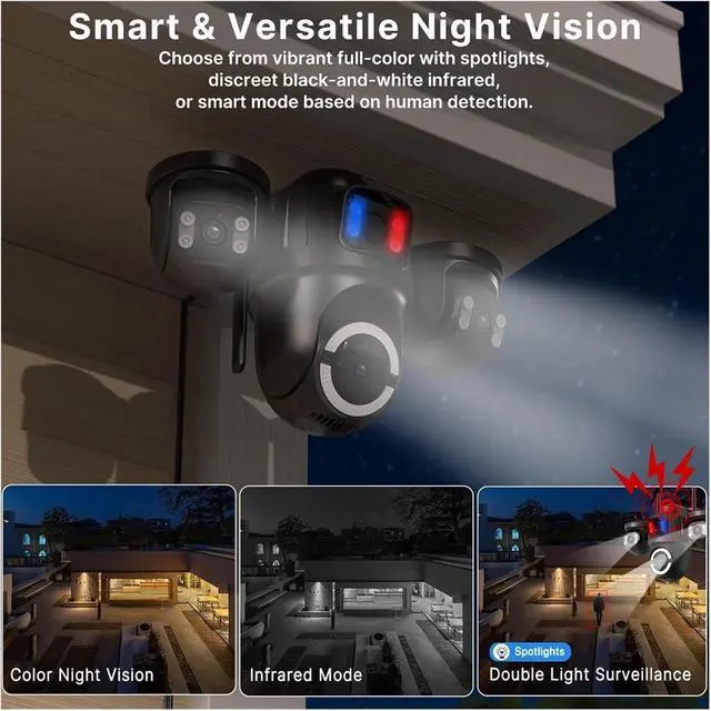 Alt view image 6 of 7 - WiFi IP Camera Outdoor Three Screen Home Security PTZ Camera CCTV Surveillance AI Human Detection Monitor(EU Plug)