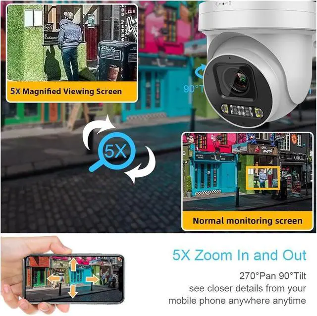 Alt view image 2 of 5 - 4K 8MP PTZ IP Camera 2.7-13.5MM 5X Zoom Hybrid Light 2-Way Audio SD Card Slot Network CCTV Camera(Updated with Bracket)