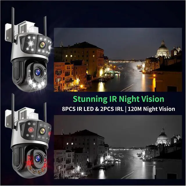 Alt view image 5 of 7 - 8MP 50X Optical Zoom PTZ Camera Dual Screen Outdoor Surveillance, 4K AI Human Detection, IP66 Waterproof Security Camera(EU Plug,30X Zoom Camera)