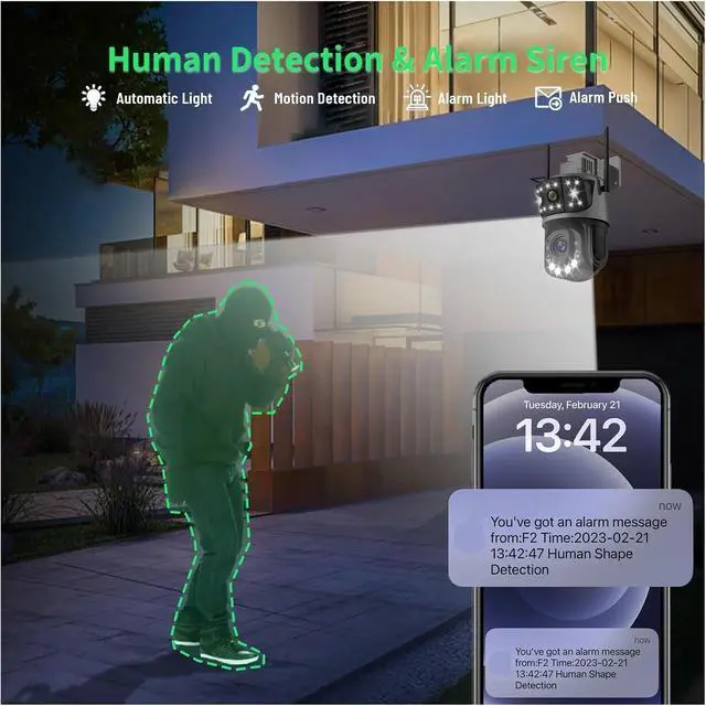 Alt view image 7 of 7 - 8MP 50X Optical Zoom PTZ Camera Dual Screen Outdoor Surveillance, 4K AI Human Detection, IP66 Waterproof Security Camera(EU Plug,30X Zoom Camera)