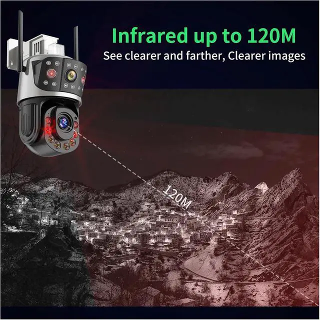 Alt view image 6 of 7 - 8MP 50X Optical Zoom PTZ Camera Dual Screen Outdoor Surveillance, 4K AI Human Detection, IP66 Waterproof Security Camera(EU Plug,30X Zoom Camera)