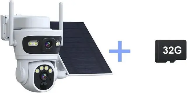 Alt view image 2 of 7 - 6MP Solar Camera Dual Lens WiFi PTZ Camera Built-in Battery Video Surveillance Camera Long Time Standby(6MP 32G SD Card)