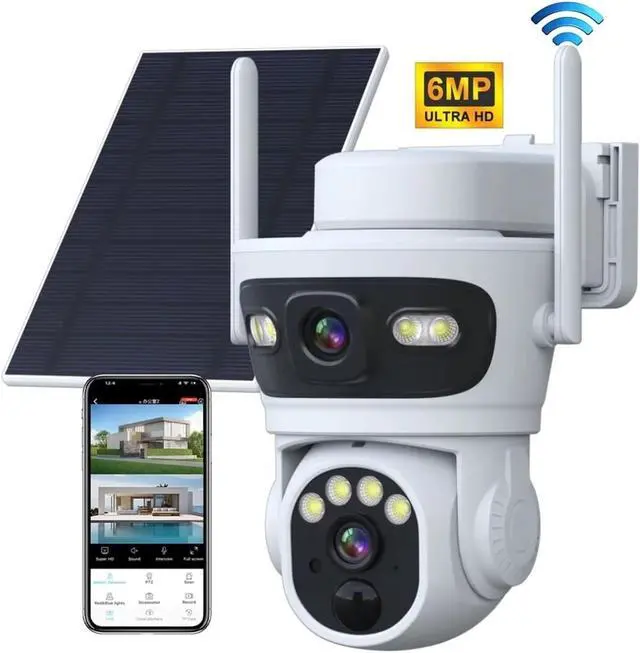 Alt view image 3 of 7 - 6MP Solar Camera Dual Lens WiFi PTZ Camera Built-in Battery Video Surveillance Camera Long Time Standby(6MP 32G SD Card)