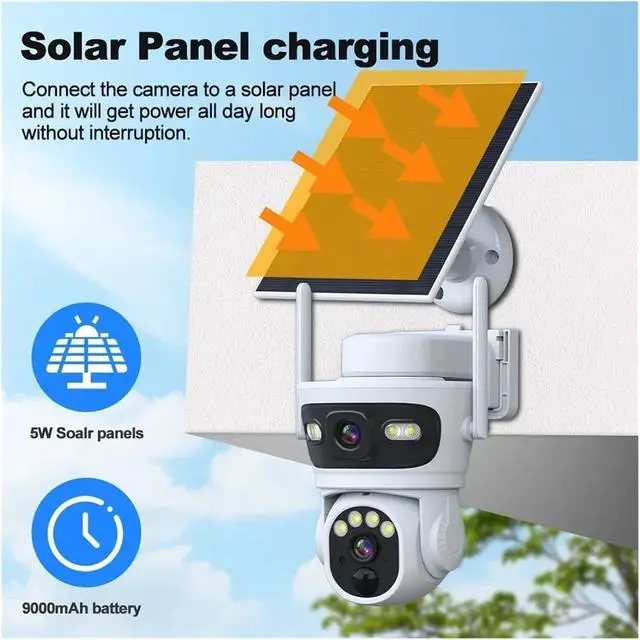 Alt view image 4 of 7 - 6MP Solar Camera Dual Lens WiFi PTZ Camera Built-in Battery Video Surveillance Camera Long Time Standby(6MP 32G SD Card)