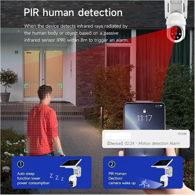 Alt view image 5 of 5 - WiFi PTZ Camera 8MP HD Outdoor Solar IP Camera Video Surveillance Camera Long Time Standby(EU Plug)
