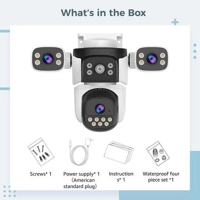 Alt view image 2 of 4 - PTZ Camera Outdoor, Wireless WiFi Security Surveillance with Tri-Eye Design, 600 MP Resolution, IP66 Waterproof, Motion Detection, Color Night Vision, Smart Tracking