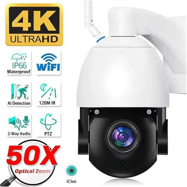 Alt view image 3 of 7 - 50X Optical Zoom IP Camera Metal Case 4K 8MP WiFi Outdoor PTZ Security Camera Night Vision 120M CCTV Video Surveillance ICSEE(EU Plug,Black 50X 8MP Camera)