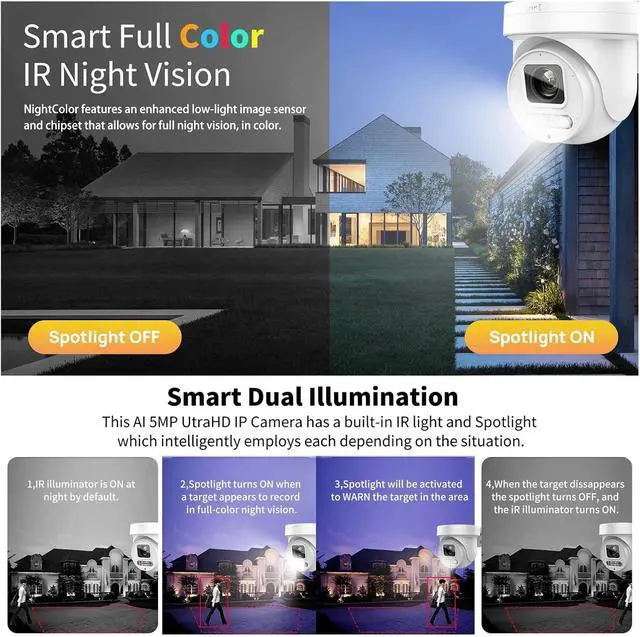 Alt view image 3 of 6 - 5X Zoom IP Security Camera 8MP 4K PTZ Color Night for Compatible POE Audio 512GB SD Human Vehicle Detect Cam(Camerawith Bracket)