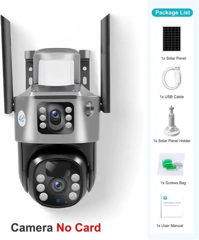 Alt view image 2 of 7 - 4G Sim Solar IP Camera, Dual Lens, 8MP 4K, Low Power, Night Vision, PIR, V380 Pro, CCTV Security(4G Camera No Card)
