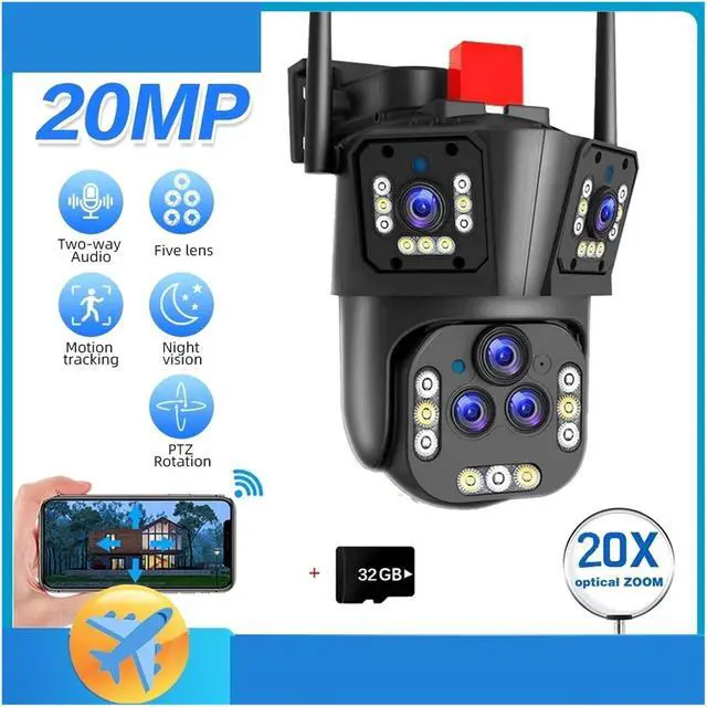 Alt view image 2 of 7 - 20MP 8K 20X Zoom Outdoor WiFi IP Camera, 360° Panoramic Monitoring, Secure Protection(US Plug,Camera 32GB)