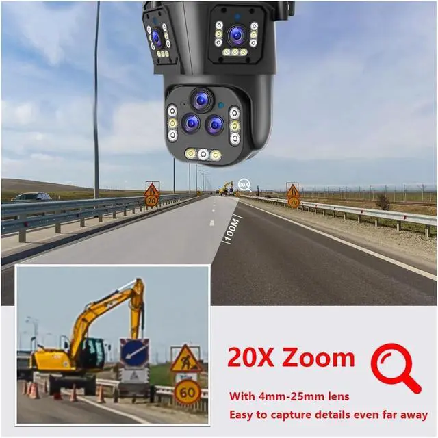 Alt view image 4 of 7 - 20MP 8K 20X Zoom Outdoor WiFi IP Camera, 360° Panoramic Monitoring, Secure Protection(US Plug,Camera 32GB)