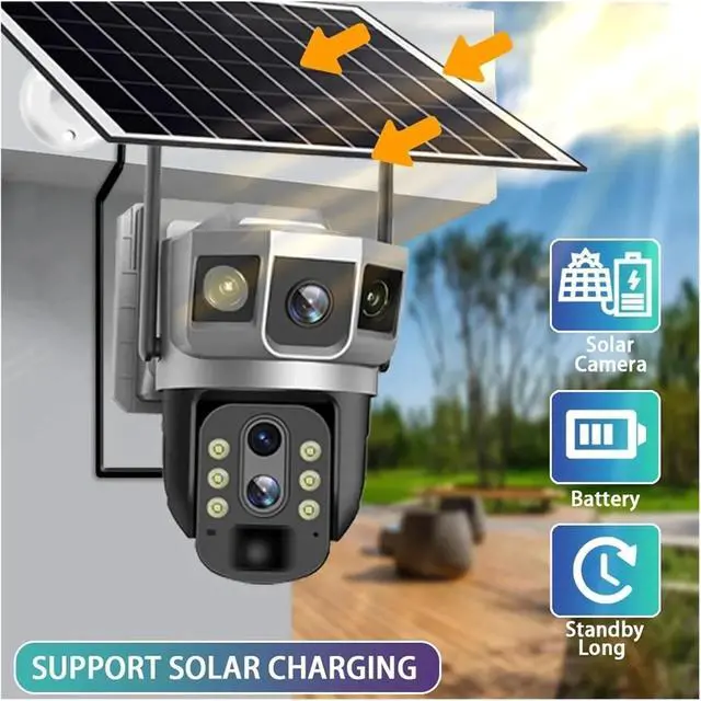 Alt view image 3 of 6 - 3 Lens 4G SIM Solar Camera 12MP Built in Battery Solar Power Waterproof Outdoor 6K Night Vision Smart Home Security Protection(4G Camera Add 128G)