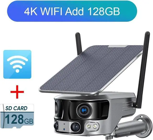 Alt view image 2 of 7 - 4K 8MP Dual Lens 4G Solar Camera Outdoor WiFi 180° Ultra Wide View Angle PIR Human Detection Security Camera 4X Zoom(4K WiFi Add 128GB)