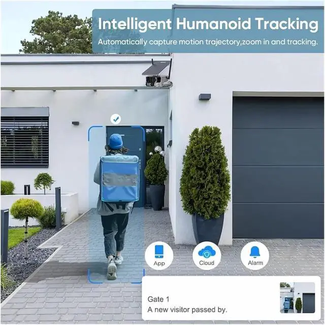 Alt view image 4 of 7 - 4K 8MP Dual Lens 4G Solar Camera Outdoor WiFi 180° Ultra Wide View Angle PIR Human Detection Security Camera 4X Zoom(4K WiFi Add 128GB)