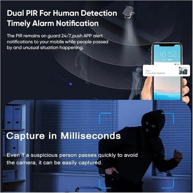 Alt view image 5 of 7 - 4K 8MP Dual Lens 4G Solar Camera Outdoor WiFi 180° Ultra Wide View Angle PIR Human Detection Security Camera 4X Zoom(4K WiFi Add 128GB)