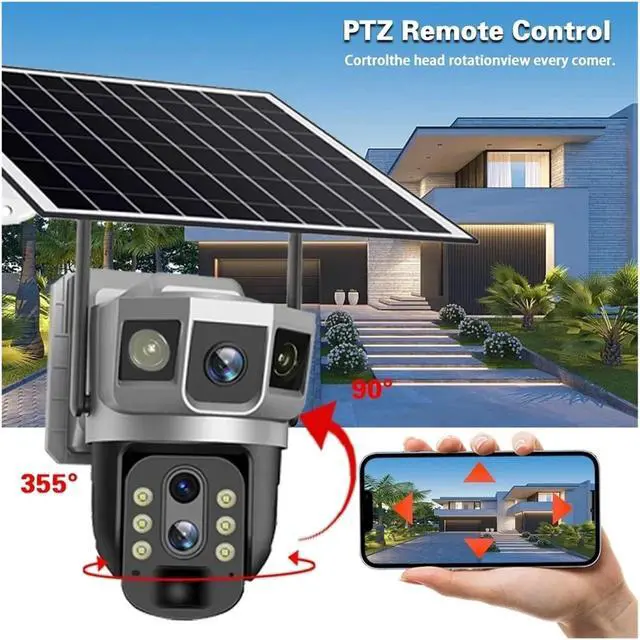 Alt view image 4 of 6 - 3 Lens 4G SIM Solar Camera 12MP Built in Battery Solar Power Waterproof Outdoor 6K Night Vision Smart Home Security Protection(4G Camera Add 128G)