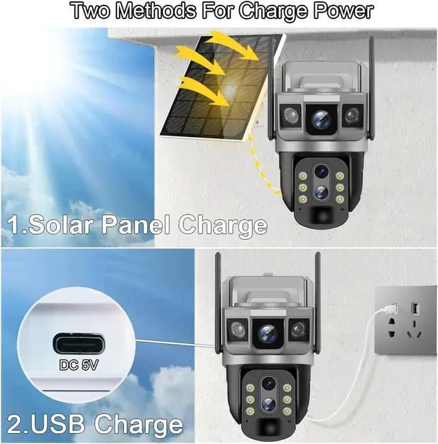 Alt view image 6 of 6 - 3 Lens 4G SIM Solar Camera 12MP Built in Battery Solar Power Waterproof Outdoor 6K Night Vision Smart Home Security Protection(4G Camera Add 128G)