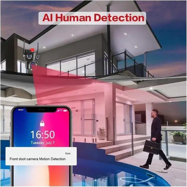 Alt view image 6 of 7 - 20MP 8K 20X Zoom Outdoor WiFi IP Camera, 360° Panoramic Monitoring, Secure Protection(US Plug,Camera 32GB)