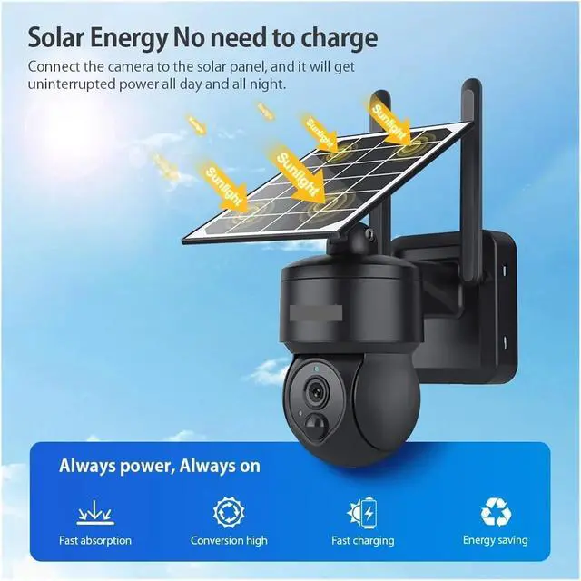 Alt view image 3 of 7 - 3MP Solar PTZ Camera Security WiFi CCTV Waterproof Surveillance Solar Camera Outdoor Night Vision(WiFi ADD 128GB)
