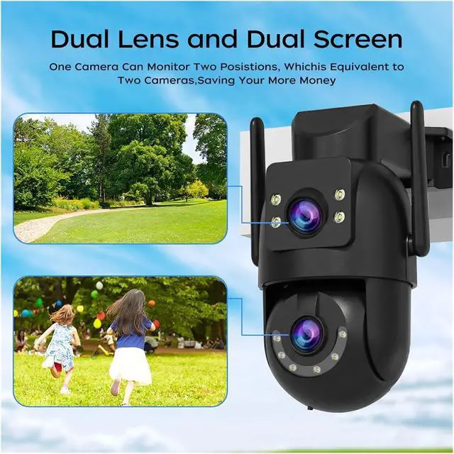 Alt view image 2 of 6 - 4K 8MP Outdoor Surveillance Camera Dual Lens 5G WiFi IP Camera HD Full Color Night Vision CCTV Video Home Security Cameras(US Plug,8MP CAM)