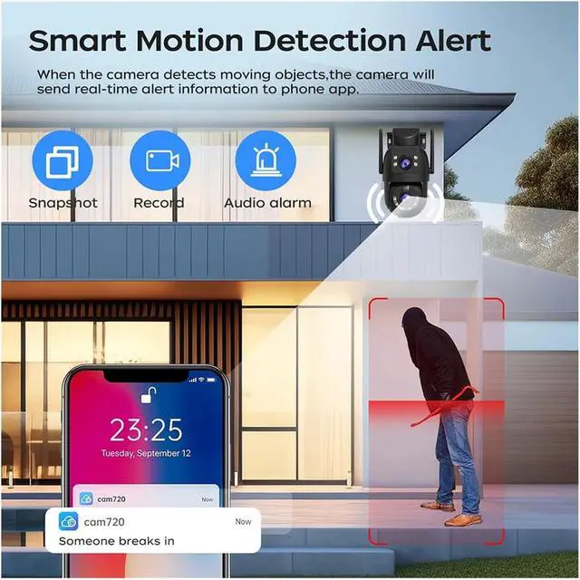 Alt view image 4 of 6 - 4K 8MP Outdoor Surveillance Camera Dual Lens 5G WiFi IP Camera HD Full Color Night Vision CCTV Video Home Security Cameras(US Plug,8MP CAM)