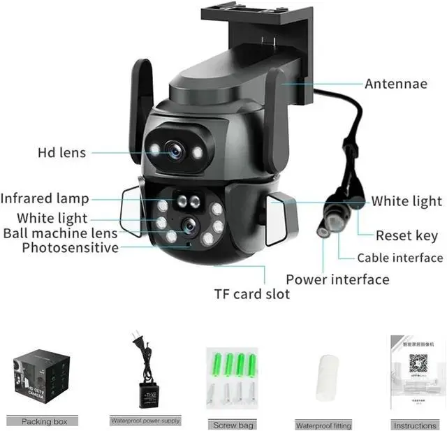 Alt view image 6 of 6 - 4K 8MP WiFi Security Camera Outdoor Tuya Smart Dual Screen PTZ Security-Protection Cam AI Auto Tracking Surveillance(UK Plug)