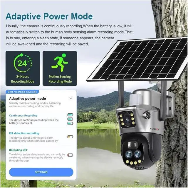 Alt view image 7 of 7 - 6K 12MP 10X Zoom 4G Solar Camera Outdoor WiFi PTZ Dual Screen Red Blue Light Alarm Auto Tracking Surveillance Cameras(WiFi 10xZoom 32G)