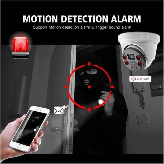 Alt view image 3 of 6 - WiFi IP Camera 1080P 5MP 8MP Dome Security Camera 4K Two Way Audio TF Card Slot Night Vision 20m P2P(8MP Add 64G TF)