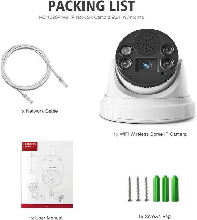 Alt view image 6 of 6 - WiFi IP Camera 1080P 5MP 8MP Dome Security Camera 4K Two Way Audio TF Card Slot Night Vision 20m P2P(8MP Add 64G TF)