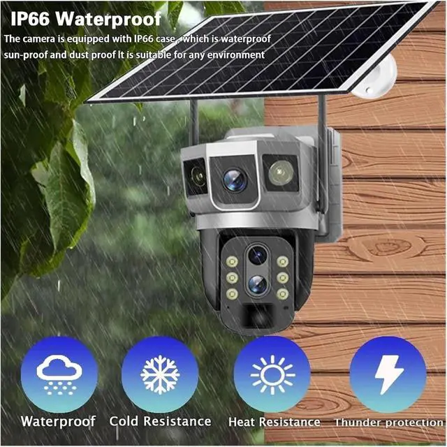 Alt view image 5 of 6 - 3 Lens 4G SIM Solar Camera 12MP Built in Battery Solar Power Waterproof Outdoor 6K Night Vision Smart Home Security Protection(4G Camera Add 128G)