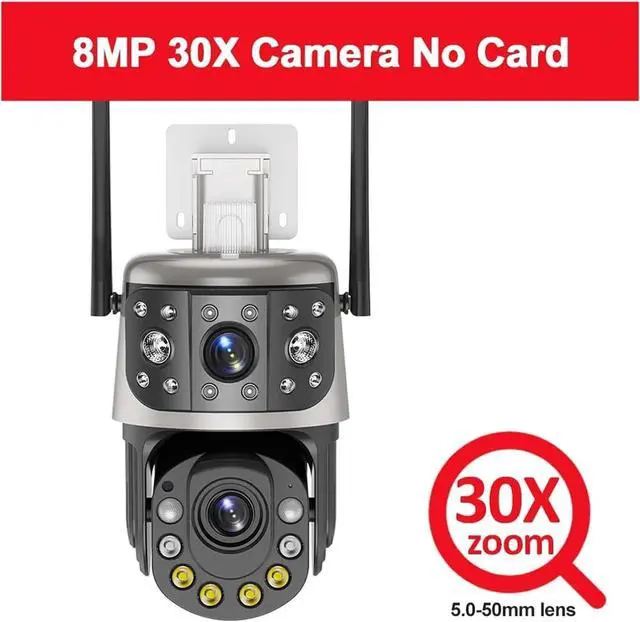 Alt view image 2 of 7 - 8MP 50X Optical Zoom PTZ Camera Dual Screen Outdoor Surveillance, 4K AI Human Detection, IP66 Waterproof Security Camera(EU Plug,30X Zoom Camera)