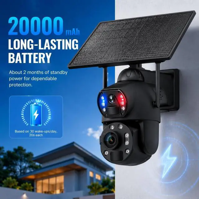 Alt view image 3 of 5 - 50X Optical Zoom Solar Security Camera, 4G LTE Card, Dual 6MP Lens Surveillance Camera Outside with Solar Panel