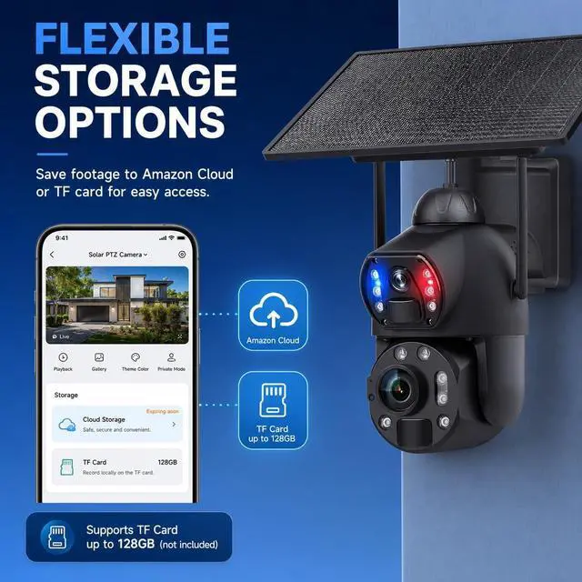Alt view image 4 of 5 - 50X Optical Zoom Solar Security Camera, 4G LTE Card, Dual 6MP Lens Surveillance Camera Outside with Solar Panel