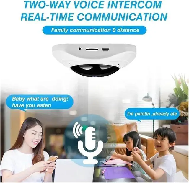 Alt view image 4 of 7 - 360° WiFi Panoramic Camera 1080P HD Security Protection Fisheye IP Cam Smart Home Night Vision CCTV Small Surveillance Camcorder(64G)
