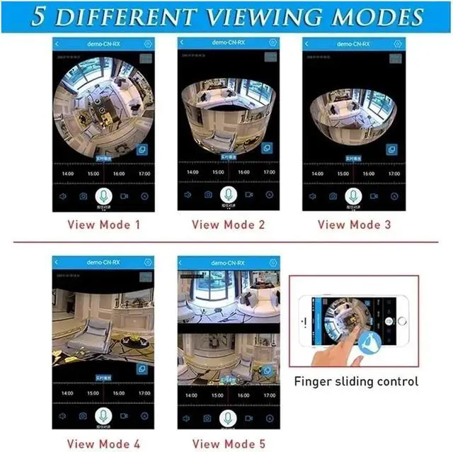 Alt view image 5 of 7 - 360° WiFi Panoramic Camera 1080P HD Security Protection Fisheye IP Cam Smart Home Night Vision CCTV Small Surveillance Camcorder(64G)