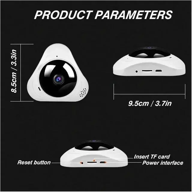 Alt view image 6 of 7 - 360° WiFi Panoramic Camera 1080P HD Security Protection Fisheye IP Cam Smart Home Night Vision CCTV Small Surveillance Camcorder(64G)