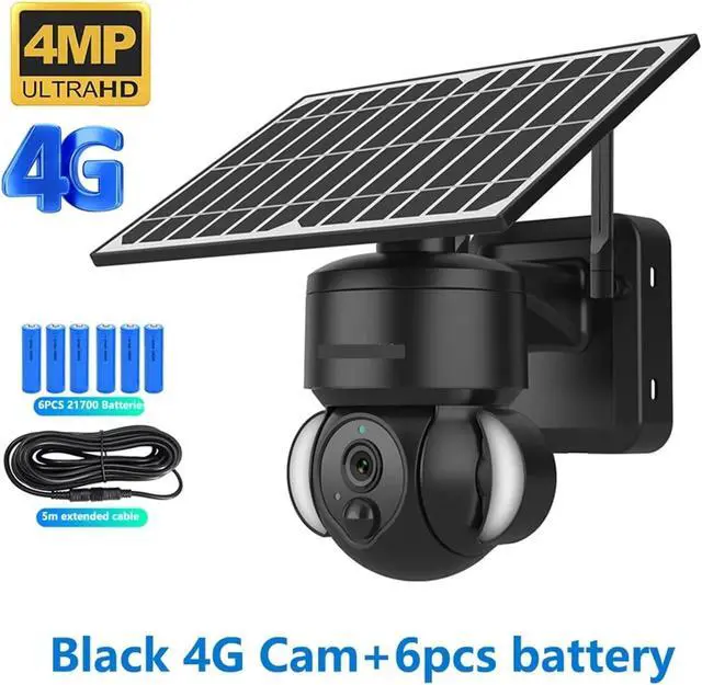 Alt view image 2 of 7 - 4MP WiFi Solar Camera 4G Sim Card PIR Human Detection Solar Battery Security Camera CCTV Video Surveillance Outdoor Cam(Black 4G CAM)
