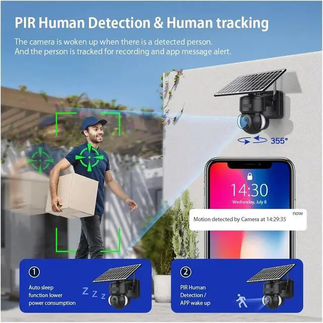 Alt view image 7 of 7 - 4MP WiFi Solar Camera 4G Sim Card PIR Human Detection Solar Battery Security Camera CCTV Video Surveillance Outdoor Cam(Black 4G CAM)