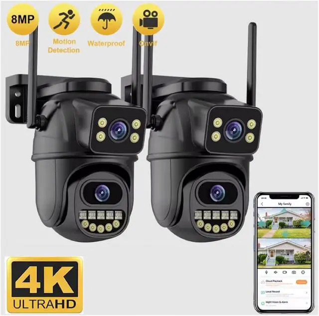 Alt view image 2 of 7 - 4K Dual Lens Dual Screen Outdoor WiFi PTZ Security Cam AI Auto Tracking Audio Video Surveillance(EU Plug,8MP NO SD Card)
