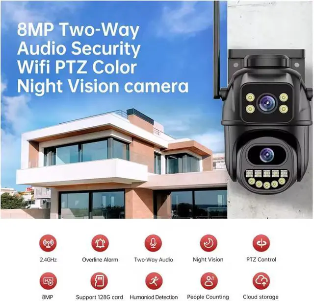 Alt view image 3 of 7 - 4K Dual Lens Dual Screen Outdoor WiFi PTZ Security Cam AI Auto Tracking Audio Video Surveillance(EU Plug,8MP NO SD Card)