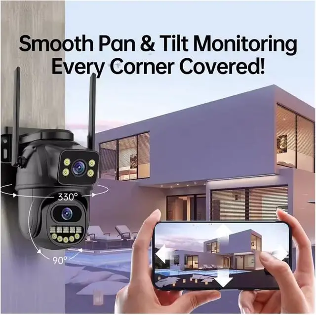 Alt view image 4 of 7 - 4K Dual Lens Dual Screen Outdoor WiFi PTZ Security Cam AI Auto Tracking Audio Video Surveillance(EU Plug,8MP NO SD Card)
