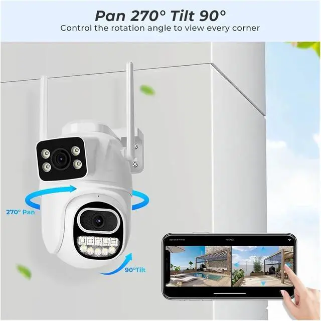 Alt view image 7 of 7 - 4K Dual Lens Dual Screen Outdoor WiFi PTZ Security Cam AI Auto Tracking Audio Video Surveillance(EU Plug,8MP NO SD Card)