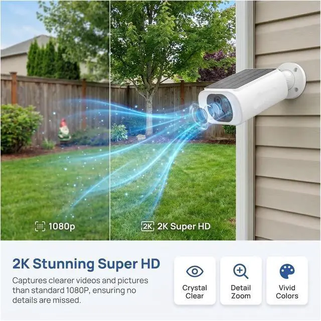 Alt view image 2 of 6 - 2K Solar Powered Outdoor Surveillance Cam, WiFi Security Device with Built-in Battery Humanoid Detection Flash Alarm Night Vision