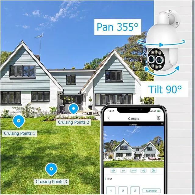 Alt view image 7 of 7 - 4K PTZ 8X Hybrid Zoom 2.8mm 12mm Dual Lens POE IP Camera 8MP Outdoor Human Detect Auto Track Security Camera Color Night(2pc 4K 8MP Cam)